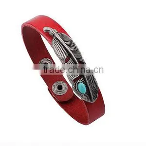 Factory Top Selling Wholesale Feather Leather Bracelet Jewelry/ thumbnail-4