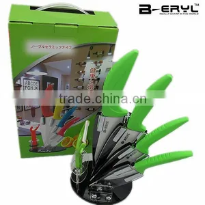 BERYL 6pcs Set , 3"+4"+5"+6" Bread Knife+peeler+Knife Holder Ceramic Knife Sets With Color Box, Straight Handle,White Blade thumbnail-1