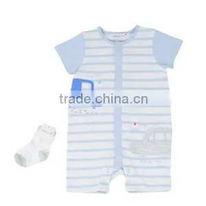 Adorable Baby Boys 2 Piece Set Of Striped Short Sleeved Romper thumbnail-1