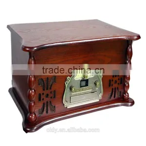 2016 OKLY Vinyl Nostalgic Wooden Retro Turntable Record Player With USB TAPE BLUETOOTH AUX CD RADIO thumbnail-2