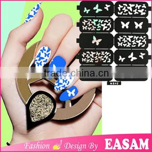 Hot Blue Butterfly Design Nail Stencil Sticker Decals and Stencil Wraps thumbnail-1