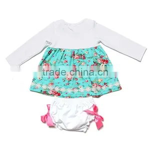 2016 New Design Baby Girls Cotton Clothing Wholesale Long Sleeve Cotton Flower Print Soft Boutique Cotton Stes thumbnail-2
