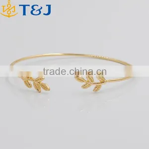 >>>2015 New Design Leaves Gold & Silver Plated Stretch Bracelets & Bangles Thin Fashion Open Bangle/ thumbnail-1