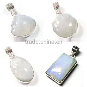925 Sterling Silver Rainbow Moonstone Semi Precious Gemsotne Pendant thumbnail-1