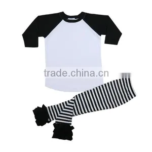 2016 Kids Clothing Set White Chest Black 3/4 Sleeve Children Raglan Icing Pants Girls Boutique Fall Children Clothing Sets Girls thumbnail-1