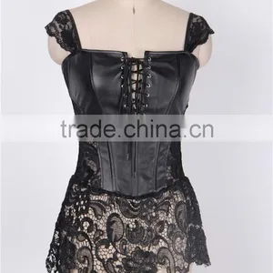 Factory Directly Hot Sale Black Leather Sexy Full Size Gothic Corset Dress thumbnail-1