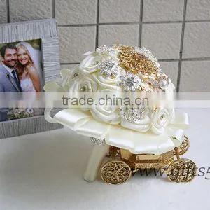 Gold Wedding Bouquet Handmade Flowers Wedding Flowers With Rhinestones thumbnail-1