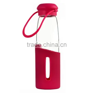 Cheap Logo Printed Green 500ml Glass Sport Water Bottle With Silicone Sleeve thumbnail-4