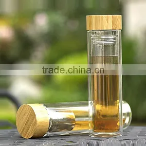 2016 New Design Wholesale Promotion Custom Logo Glass Fruit/tea Infuser Water Bottle BPA Free With Bamboo Lid thumbnail-1