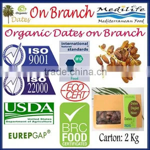 Organic Dates on Branch. Deglet Noor Dates On Branch. Organic Branched Dates 2 Kg Carton thumbnail-1