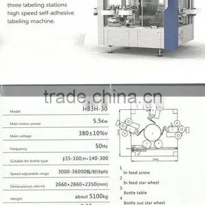 HB3H-30 Three Sided Label Automatic Self-adhesive Bottle Labeling Machine thumbnail-2