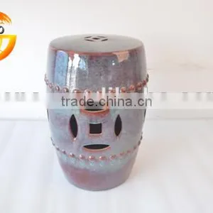 Glazed Hollow Out Ceramic Drum Stool thumbnail-1