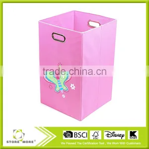 Folding Laundry Bin, Light Pink Butterfly thumbnail-1