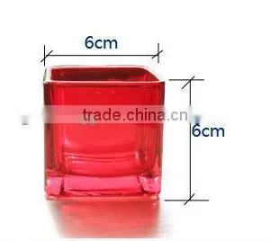 Square Red Glass Candle Jar, Glass Candle Holder, Glass Candlestick thumbnail-1