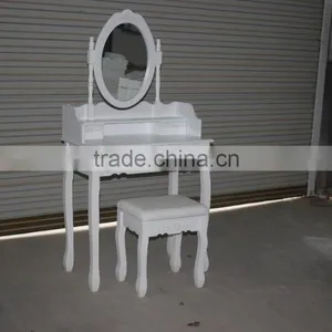 French Style White Wooden Dressing Table With Stool/White K/D Dresser/Modernstyle Dressing Table thumbnail-5