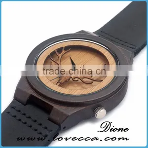 Private Label Your Own Logo Leather Band Wristwatch Wholesale Wood Watch thumbnail-6