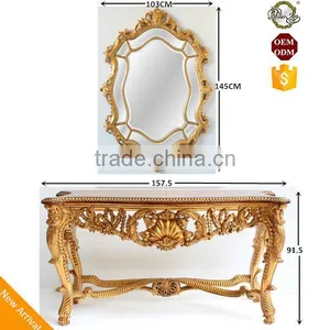 Medieval Reproduction Furniture Sets Wood Veneer Top Console Table With Wall Mirror thumbnail-1