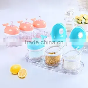 Food Grade 3 Pieces Whale Spice Shakers , Plastic Seasoning Bottle , Spice Jar With Cover and Spoon thumbnail-5