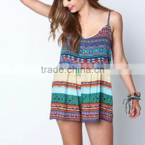 Spaghetti Strap U-neck Indie Festival Print Romper Sexy Casual Jumpsuit thumbnail-1