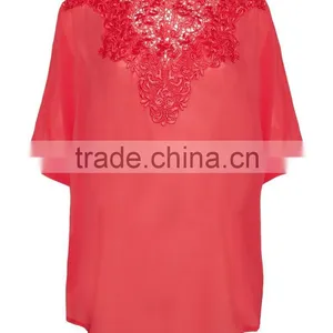 Ladies Tunic Top Wholesale, Large Lace Decoration Woman Top,chiffon Top thumbnail-1