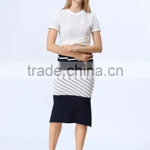 2016 New Arrival White & Black Stripe Knitted Crop and Fishtail High Waist Knitted Skirt Co-ord Set thumbnail-5