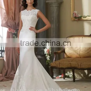 White Lace Mermaid off Shoulder High Neck Sexy Low Back Wedding Dress thumbnail-1