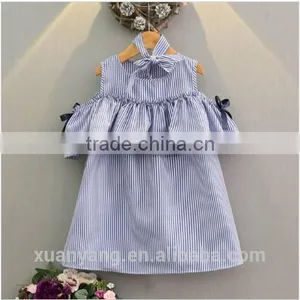 2017 Wholesale Lovely Sweet Liitle Girl Boutique Clothing Stripe off Shoulder New Design Children Summer Dress thumbnail-1