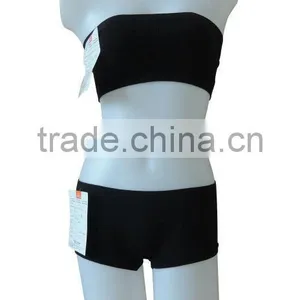 Nice Quality New Style Seamless Woman Underwear Ladies One Piece Bandeau Bra w Removable Cup Pad & Boxer thumbnail-1
