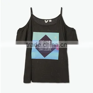 Women's off Shoulder Top Camisole Print Tshirt Custom thumbnail-1