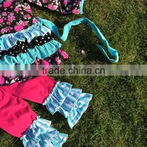 The Halloween Kids Girls Flower Print OUTFITS Ruffle Pant Sets Girls Boutique Clothes Kids Sets With Matching Accessories thumbnail-5