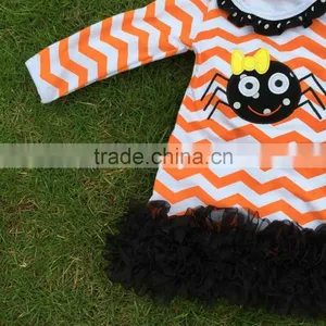 2015 Kids Halloween Dress Kids Boutique Dress Girls Spider Dress Orange Chervon Dress With Necklace and Headband thumbnail-2