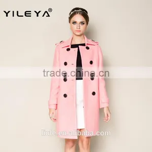 Latest 2015 Thick Warm Lovely Pink Women Office Coat With Double Breasted Design thumbnail-1
