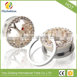 Popular Colorful Diamond Stainless Steel Hollow Out Tree Pierced Ear Plug thumbnail-3