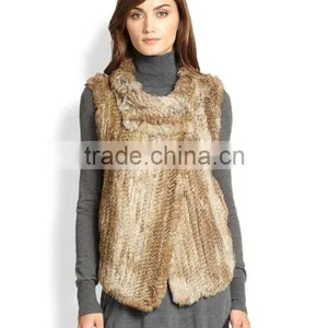 YR321 New RU Design Turn-down Collar Real Natural Knitted Rabbit Fur Vest thumbnail-5