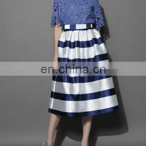 Stripes Full A-line Midi Skirt in Navy thumbnail-1