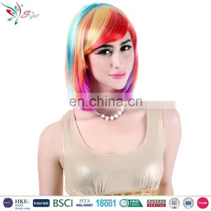 Wholesale Popular Rainbow Synthetic Hair Wig Sexy Bob Short Hair Fashion Wig thumbnail-1