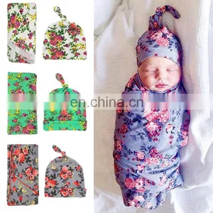 Kids Floral Receiving Blankets Baby Cotton Swaddle Blanket Wrap Set With Newborn Hat thumbnail-6