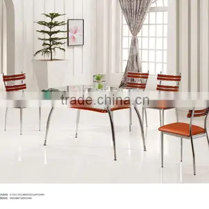 Modern Home Dining Room Furniture 6 Seat Soildwood Glass Dinning Table Set Leather and Metal Dinning Chairs thumbnail-4
