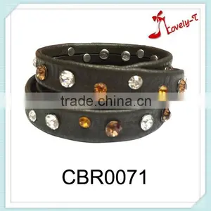 Fashion Multi Strand Leather Wrap Bracelet Newest Handmade Crystal Leather Bracelet ,leather Bracelet Wholesale thumbnail-2