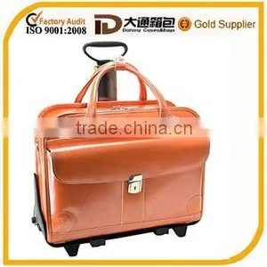 Brown Leather Computer Bags With Wheels for Business thumbnail-1