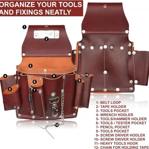 Maroon Grain Leather Electrician’s Tool Pouch | Carpenter Electric Tool Pouch/Belt | Electrician Pouch thumbnail-4