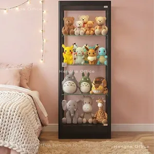 Minimalist White Narrow Glass Cabinet | Floor Standing Trophy Showcase With LED Lights | for Home Office thumbnail-1