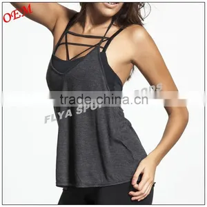 Wholesale Womens Top Quality Cotton Adjustable T-back Strap Gym Tank Top thumbnail-2
