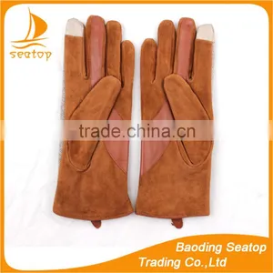 Women and Ladies Sheep Suede and Houndstooth Fabric Touch Screen Gloves thumbnail-4