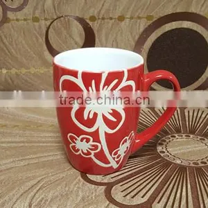 Fancy Red Flower Glazed Ceramic Microwavable Cups and Mugs thumbnail-2