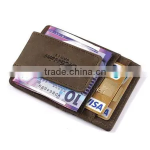 Fashion Custom Brown Genuine Crazy Horse Leather Money Clip Wallet With Magnet thumbnail-5