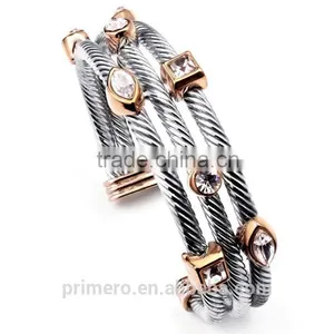 New Arrival Crystal Opening Retro Multilayer Bar Thread Silver Twist Bangles Bracelet thumbnail-5