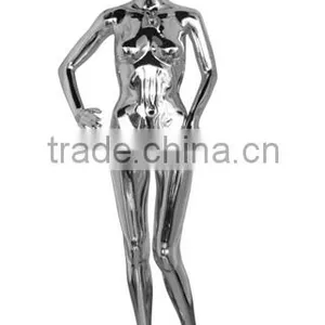 Fashion Standing Glossy Chrom Electroplating Silver Color Model Femal Mannequin Clothing Garment Display thumbnail-5