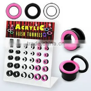Display With 36 Pcs. of Acrylic Screw Fit Flesh Tunnel With Colored Rim - Size 6g - 1/2" (4mm - 12mm) thumbnail-1