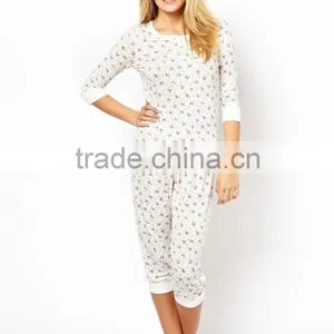 Ladies Fancy Olympia Rose All Over Print Lounge Pant and Cap Sleeve Top Pajama Set thumbnail-1